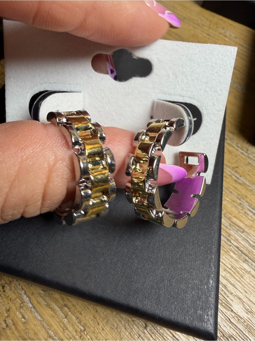 Two-Tone Gold and Silver Chain-Link Hoop Earrings